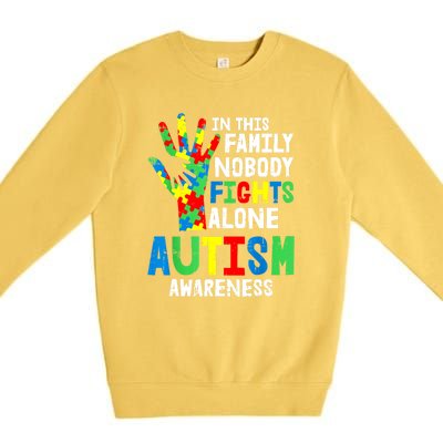 Autism Awareness Puzzle Hand No Fights Alone Family Gift Premium Crewneck Sweatshirt