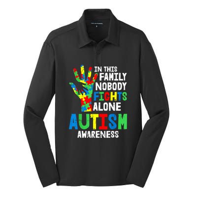 Autism Awareness Puzzle Hand No Fights Alone Family Gift Silk Touch Performance Long Sleeve Polo