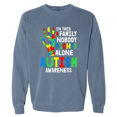 Autism Awareness Puzzle Hand No Fights Alone Family Gift Garment-Dyed Sweatshirt