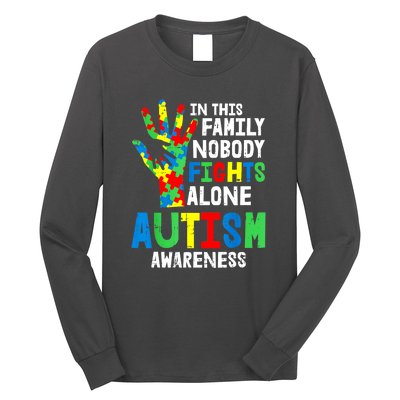 Autism Awareness Puzzle Hand No Fights Alone Family Gift Long Sleeve Shirt