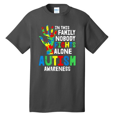 Autism Awareness Puzzle Hand No Fights Alone Family Gift Tall T-Shirt