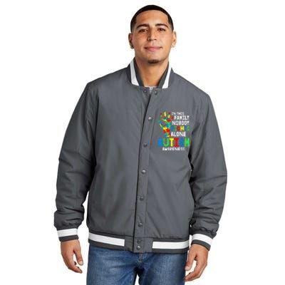 Autism Awareness Puzzle Hand No Fights Alone Family Gift Insulated Varsity Jacket