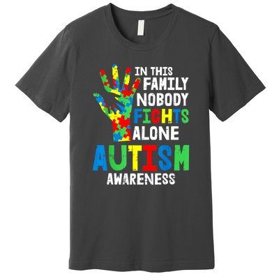 Autism Awareness Puzzle Hand No Fights Alone Family Gift Premium T-Shirt