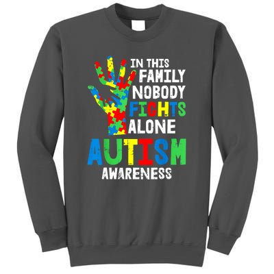 Autism Awareness Puzzle Hand No Fights Alone Family Gift Tall Sweatshirt