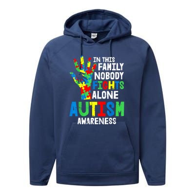 Autism Awareness Puzzle Hand No Fights Alone Family Gift Performance Fleece Hoodie