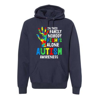 Autism Awareness Puzzle Hand No Fights Alone Family Gift Premium Hoodie