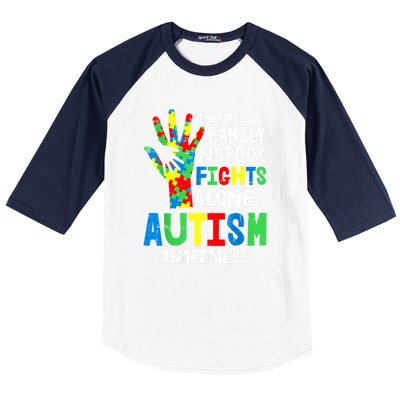 Autism Awareness Puzzle Hand No Fights Alone Family Gift Baseball Sleeve Shirt