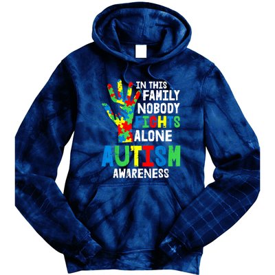 Autism Awareness Puzzle Hand No Fights Alone Family Gift Tie Dye Hoodie