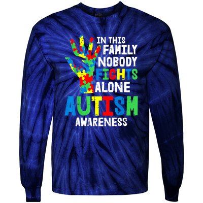 Autism Awareness Puzzle Hand No Fights Alone Family Gift Tie-Dye Long Sleeve Shirt