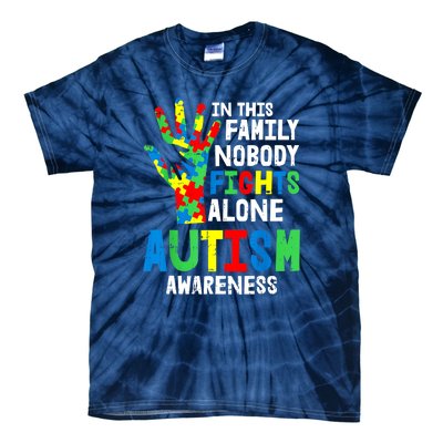 Autism Awareness Puzzle Hand No Fights Alone Family Gift Tie-Dye T-Shirt