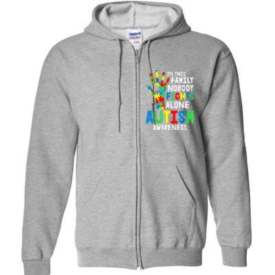 Autism Awareness Puzzle Hand No Fights Alone Family Gift Full Zip Hoodie