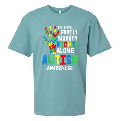 Autism Awareness Puzzle Hand No Fights Alone Family Gift Sueded Cloud Jersey T-Shirt