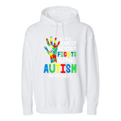 Autism Awareness Puzzle Hand No Fights Alone Family Gift Garment-Dyed Fleece Hoodie