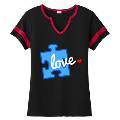 Autism Awareness Puzzle Piece Gift Ladies Halftime Notch Neck Tee