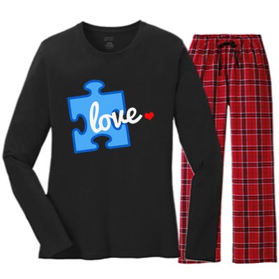 Autism Awareness Puzzle Piece Gift Women's Long Sleeve Flannel Pajama Set 