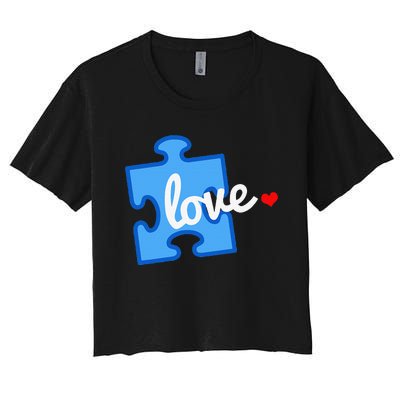 Autism Awareness Puzzle Piece Gift Women's Crop Top Tee