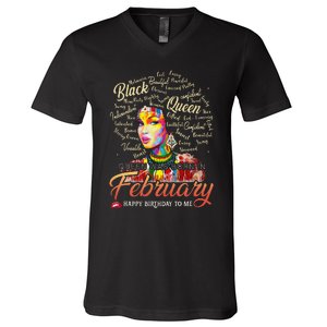 Aquarius African Pride Queen Was Born In February Birthday V-Neck T-Shirt