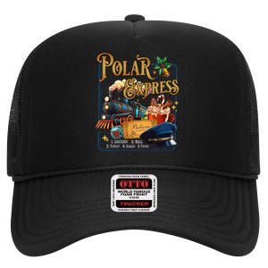 All Aboard Polar Christmas North Pole Xmas Santa High Crown Mesh Back Trucker Hat