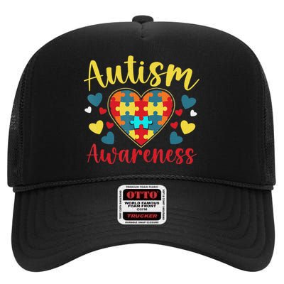 Autism Awareness Puzzle Piece Love Autistic Support High Crown Mesh Back Trucker Hat