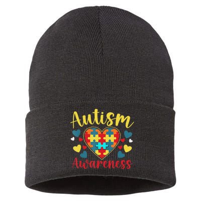 Autism Awareness Puzzle Piece Love Autistic Support Sustainable Knit Beanie