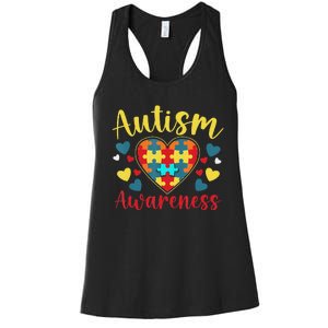 Autism Awareness Puzzle Piece Love Autistic Support Women's Racerback Tank