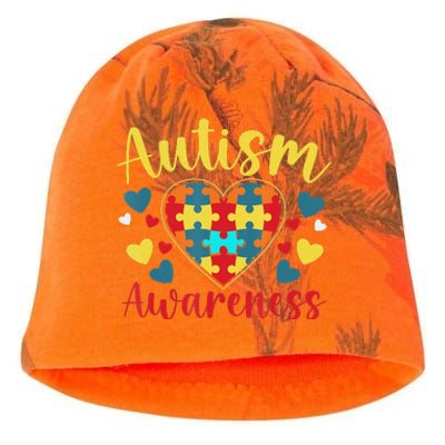 Autism Awareness Puzzle Piece Love Autistic Support Kati - Camo Knit Beanie