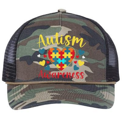 Autism Awareness Puzzle Piece Love Autistic Support Retro Rope Trucker Hat Cap