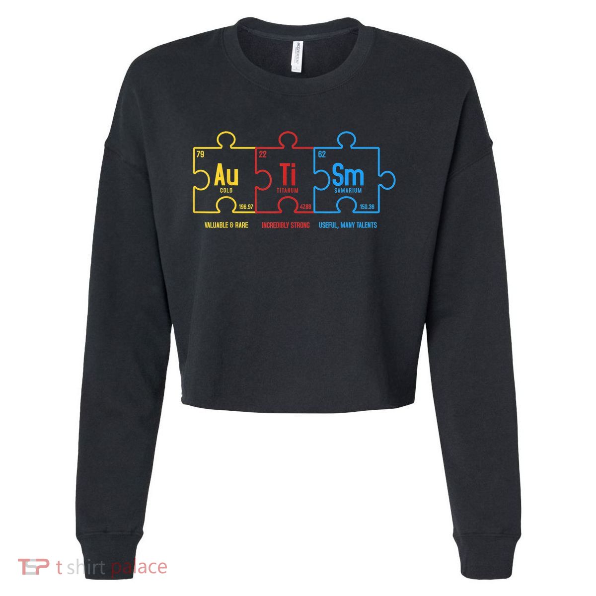 Autism Awareness Puzzle Elements Design Cropped Pullover Crew