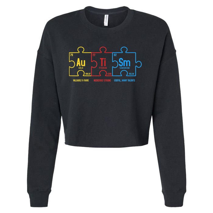 Autism Awareness Puzzle Elements Design Cropped Pullover Crew