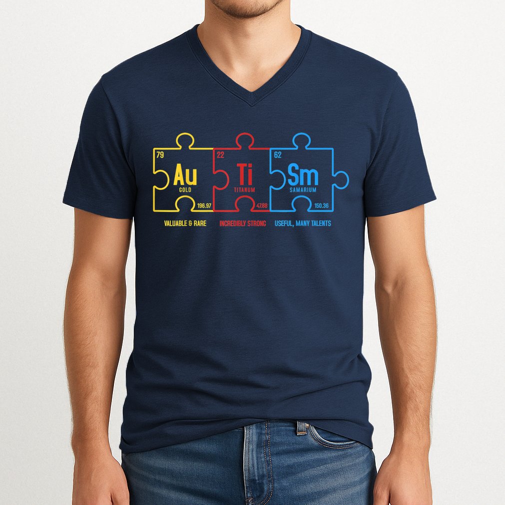 Autism Awareness Puzzle Elements Design V-Neck T-Shirt