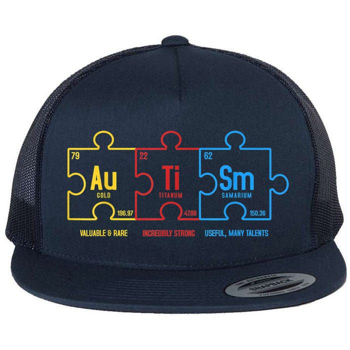 Autism Awareness Puzzle Elements Design Flat Bill Trucker Hat