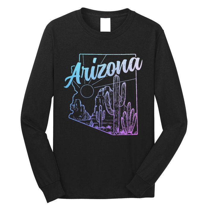 Arizona Az Pride Cactus Desert State Map Long Sleeve Shirt