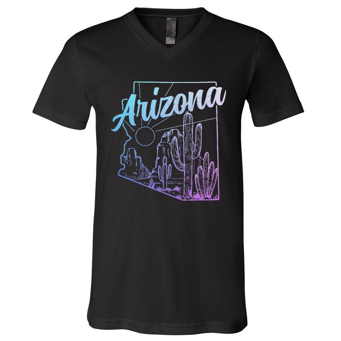 Arizona Az Pride Cactus Desert State Map V-Neck T-Shirt