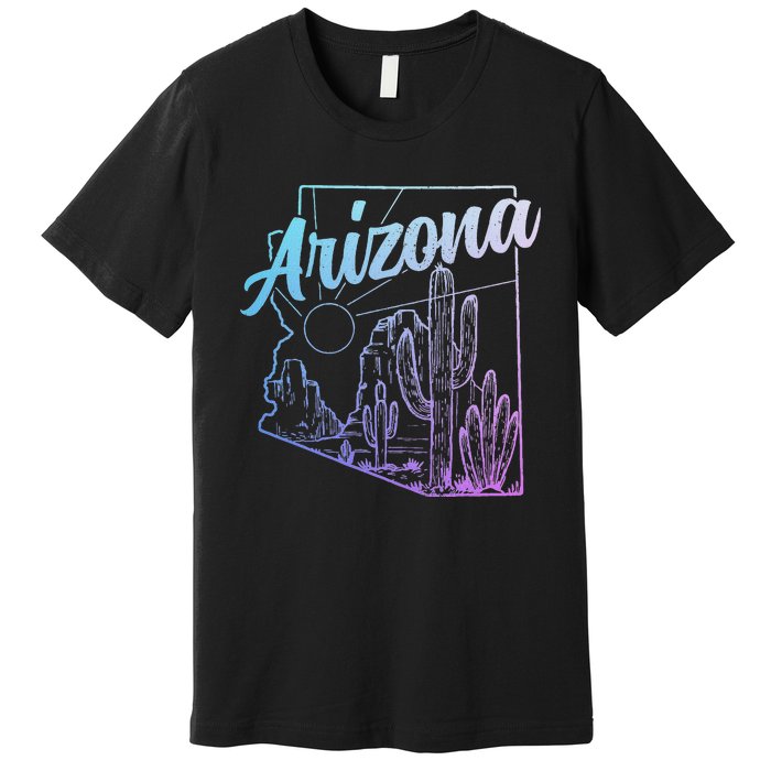 Arizona Az Pride Cactus Desert State Map Premium T-Shirt