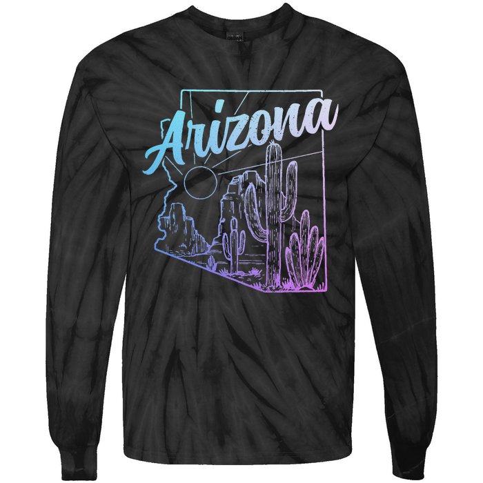 Arizona Az Pride Cactus Desert State Map Tie-Dye Long Sleeve Shirt