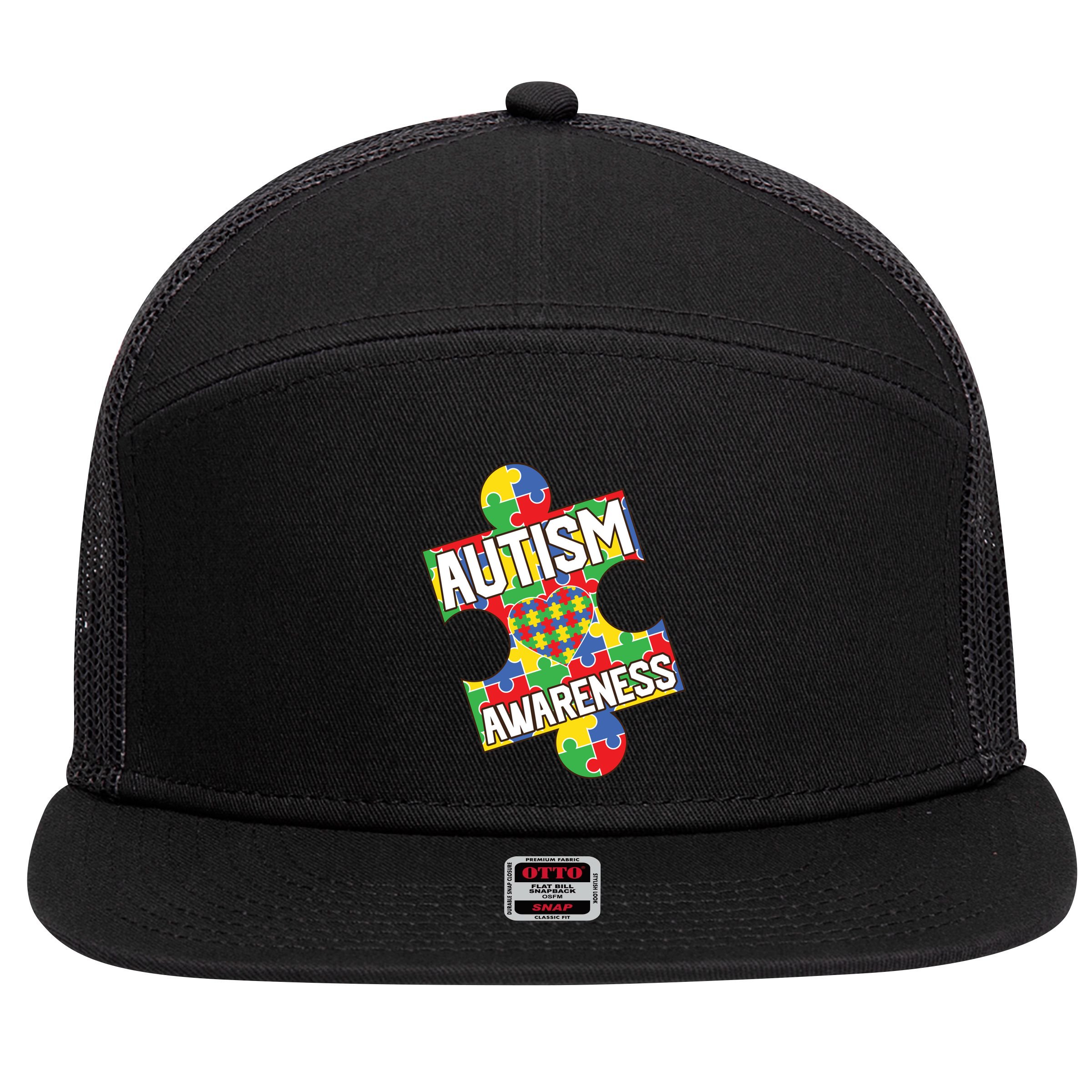 Autism Awareness Puzzle Piece Awareness 7 Panel Mesh Trucker Snapback Hat