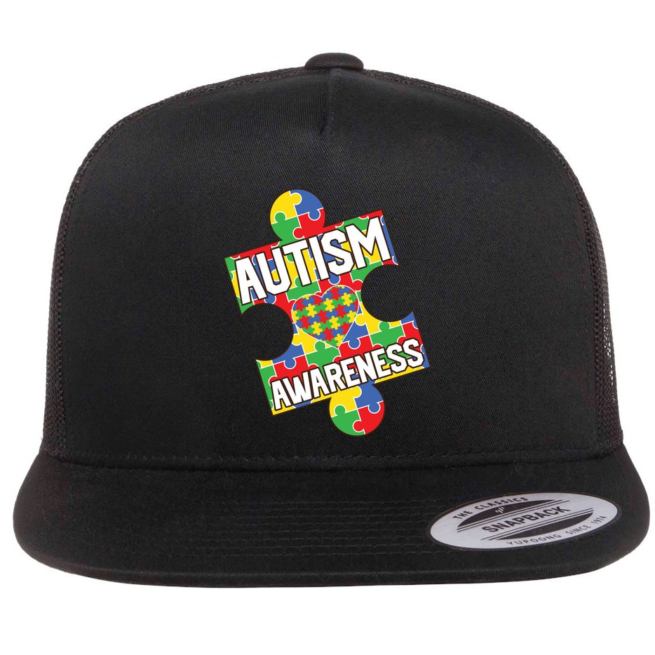 Autism Awareness Puzzle Piece Awareness Flat Bill Trucker Hat