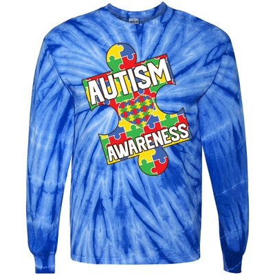 Autism Awareness Puzzle Piece Awareness Tie-Dye Long Sleeve Shirt