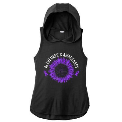 Alzheimer´s Awareness Purple Ribbon Ladies PosiCharge Tri-Blend Wicking Draft Hoodie Tank