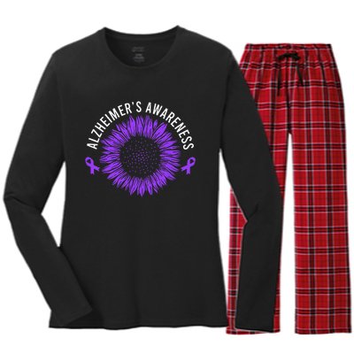 Alzheimer´s Awareness Purple Ribbon Women's Long Sleeve Flannel Pajama Set 