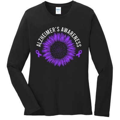 Alzheimer´s Awareness Purple Ribbon Ladies Long Sleeve Shirt