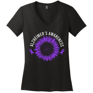 Alzheimer´s Awareness Purple Ribbon Women's V-Neck T-Shirt