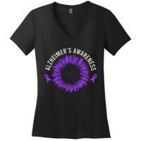 Alzheimer´s Awareness Purple Ribbon Women's V-Neck T-Shirt