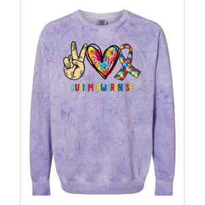 Autism Awareness Peace Love Autism Colorblast Crewneck Sweatshirt