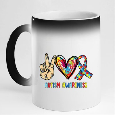 Autism Awareness Peace Love Autism 11oz Black Color Changing Mug