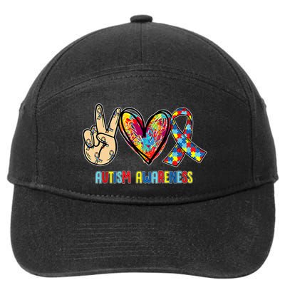 Autism Awareness Peace Love Autism 7-Panel Snapback Hat