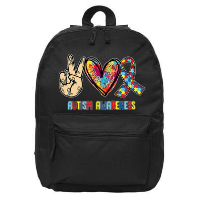 Autism Awareness Peace Love Autism 16 in Basic Backpack