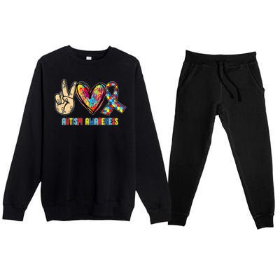 Autism Awareness Peace Love Autism Premium Crewneck Sweatsuit Set