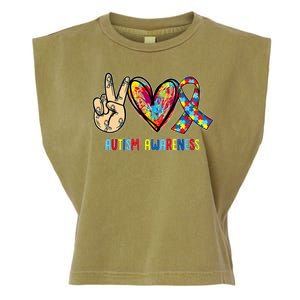 Autism Awareness Peace Love Autism Garment-Dyed Women's Muscle Tee