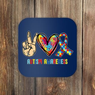 Autism Awareness Peace Love Autism Coaster